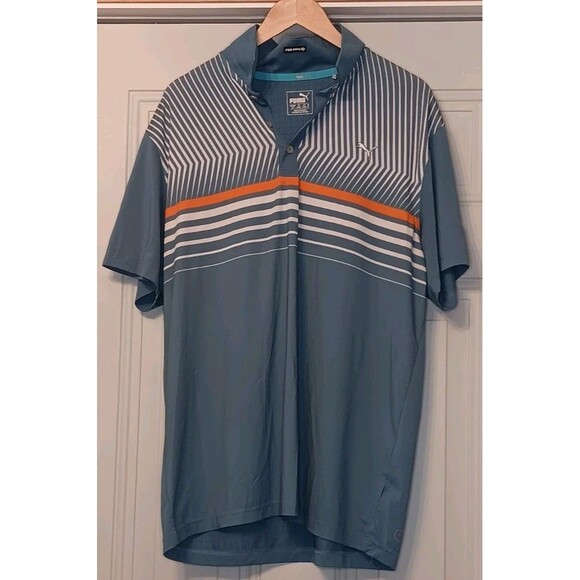 PUMA Polo Golf Shirt Blue/White Stripes Adult Mens Large Smithfield Country Club - Picture 1 of 6